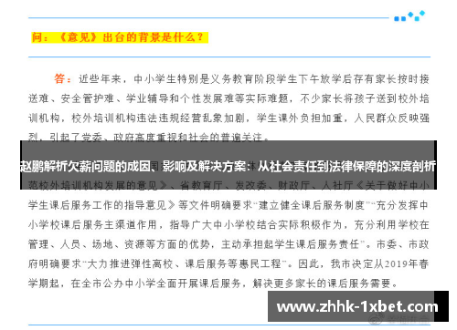 赵鹏解析欠薪问题的成因、影响及解决方案：从社会责任到法律保障的深度剖析